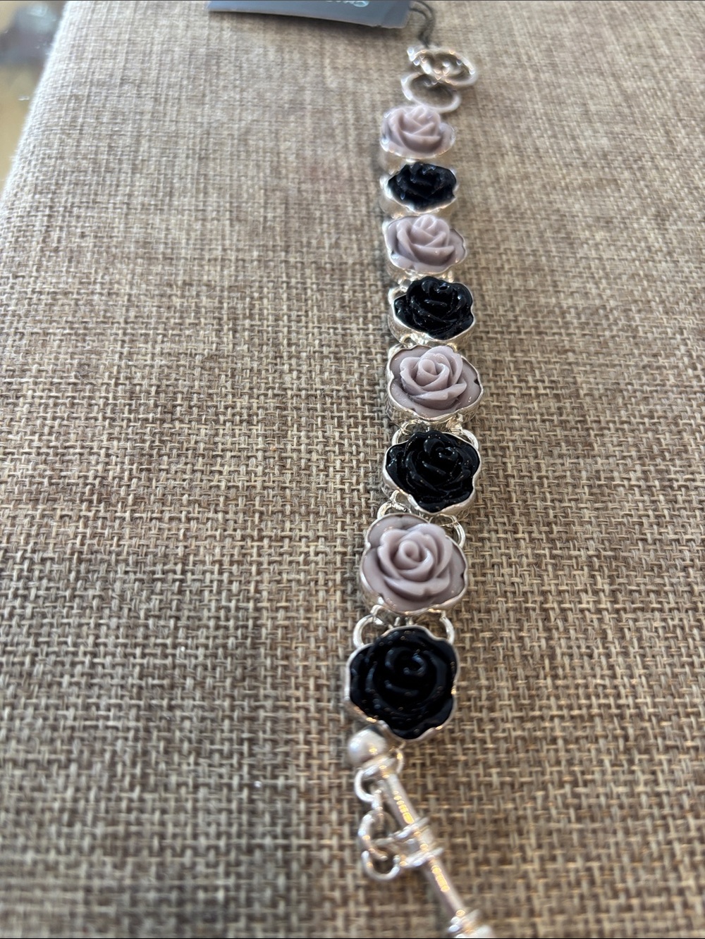 Floral Rose Link Bracelet in Black and Grey by Charles Albert